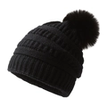 Gorro de punto negro clásico con pompón de pelo sintético y textura de punto de ochos - Talla Única (Elástico) / Negro