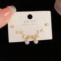 Three-pair gold earring set featuring delicate pearls, bows, and rhinestones - Gold-Opal Pearl Set (100#)