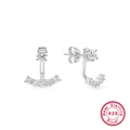 Elegantes pendientes de plata de ley S925 con circonitas cúbicas brillantes y curvas - Plata de Ley 925/Circonita / Estilo de Diamante en Fila Curva