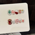 3D Christmas press-on nails featuring reindeer and snowman patterns on a white display card - Extra Small (XS) / Short Round Square (W248)