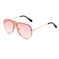 Fashion aviator sunglasses with pink gradient lenses and a golden bee metal accent - Gold Frame Gradient Pink Lenses