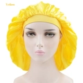 Extra large yellow satin sleep bonnet with wide elastic band for hair protection - Yellow