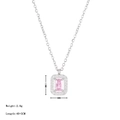 Minimalist silver necklace featuring a square pink zircon halo pendant for women - Silver-Pink Zirconia