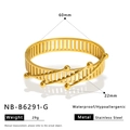 Detailed view of golden stainless steel bangle with diamond pattern, 22mm width - Wide Hollow Style (NB-B6291-G)