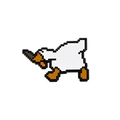 Pixel art style white duck enamel pin with a knife, cute cartoon badge for backpacks - Pixel Knife Duck