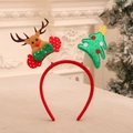 Christmas headband with brown plush reindeer and green sequin tree on a red frame - Reindeer and Christmas Tree