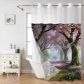 Waterproof double-layer polyester shower curtain featuring a blooming pink cherry blossom forest - Pink Cherry Blossom - Single Curtain / 181x188cm