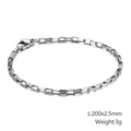 Bracciale a catena box minimalista in acciaio argento, 200x2,5mm con chiusura a moschettone - 200mm Lunghezza x 2.5mm Larghezza (KB126675-Z)