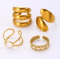 Chunky gold irregular geometric ring set with vintage shell inlay for women - Stainless Steel Shell Marquise Inlay Ring Set (4Pcs) (22不锈钢戒指4个)
