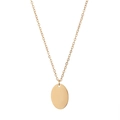 Minimalistische 14K vergoldete Halskette mit glattem ovalem Anhänger und feiner O-Kette auf Weiß - 14K-Gold