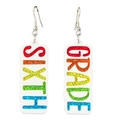 Detailed close-up of Sixth Grade acrylic glitter earrings with colorful lettering - 14-Sixth Grade-Hook