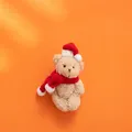 Christmas teddy bear plush toy with red knitted scarf and hat on orange background - Brown Bear Style B (Red Scarf)