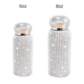 Sparkling silver rhinestone stainless steel travel flasks in 6oz and 8oz sizes - Silver