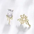 Asymmetric 14K gold plated earrings with rectangular zircon and fluid design - Fluid Irregular (096)
