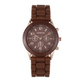 Brown GENEVA silicone watch with rose gold metal case and decorative sub-dials - Coffee