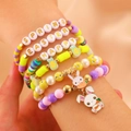 Easter multi-layer beaded bracelet set with colorful bunny charms and spring letters - White Rabbit Carrot (X262) / Yellow