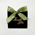 Elegant black gift box with olive green ribbon and golden Thank You calligraphy - Black Box (Green Ribbon)