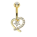 Piercing ombelico dorato con ciondoli a forma di cuore e stella in zirconia scintillante - Stile 15 Oro