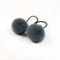 Pair of dusty blue pom-pom hair ties with high elastic black bands for girls - Dark Gray