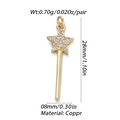 Detailed view of gold star magic wand charm with dimensions and material specs - Pave Fairy Wand (YSN010-06)