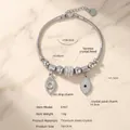 Bohemian silver evil eye charm bracelet in titanium steel with crystals, model E467 - Steel Color Bracelet (E467)