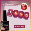 Detailed berry red cat eye nail gel MY005 with golden shimmer and 7.5ml bottle label - Grapefruit Red (MY005)