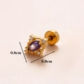 Clou d'oreille en acier 18K avec pierre ovale violette et zircons, fermoir à vis, 0,9x0,8cm - Or 11#-Ovale Violet / Or