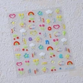 Adesivi per nail art in rilievo M-649 con arcobaleno colorato e motivi floreali carini - Stile a Rilievo 3D Cartoon (M-649)