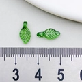 Green transparent acrylic leaf pendants for DIY jewelry making shown with ruler - Mini Small Leaf (22136)