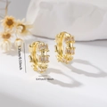 Gold wide hoop earrings with rectangular cubic zirconia and size dimensions display - EH780 Gold Pavé Zirconia Hoops