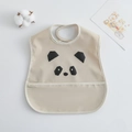 Waterproof baby bib with panda print and food catcher pocket in beige color - Pu Bib (double-layered) - Mi-edged Panda Head / One Size