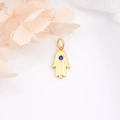 Goldener Hamsa-Hand-Anhänger mit blauem Zirkonstein für DIY-Schmuck und Bastelarbeiten - Gold