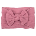 Pink cable knit nylon baby headband with a large decorative soft bow accessory - Dusty Pink