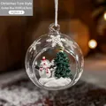Transparent glass Christmas ball ornament featuring a snowman and tree, size 9x9x10.5cm - Christmas Tree