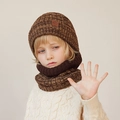 Brown and khaki knit children's winter hat and scarf set with soft fleece lining - 2-Piece Set (Hat + Scarf) / Coffee