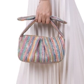 Sac à main en paille tressée à rayures arc-en-ciel avec nœud et style de vacances estivales - 21x12x10CM / Coloré