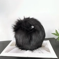 Y2K punk style round black faux fur handbag with a smooth texture for women - Black