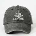 Gorra de béisbol vintage gris en algodón lavado con bordado Captain y timón de barco - Talla única / Negro