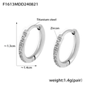 Silver titanium steel huggie earrings with zircon inlay and 1.4cm diameter circle design - Silver