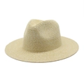 Detailed close-up of woven paper straw texture on a beige Fedora Panama sun hat - M (56-58cm) / Beige