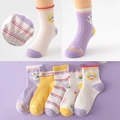 Set of 5 pairs of breathable mesh cotton socks for toddlers in pastel colors with cat patterns - Mesh Flower Cat / 3-5 Years (Feet length 13-15cm)