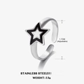 Anillo ajustable de acero inoxidable con estrella esmaltada en blanco y negro - US 7 / Pentagrama / Color Acero