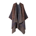 Double-sided paisley knit shawl in dark brown and blue with asymmetric draping - One Size / Paisley Pattern - Coffee