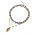 Collier triple rang en acier avec pendentif éclair en cristal et médaillon pièce - Or/Zirconium Blanc