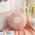 Charming pink flower throw pillow with white core on cozy sofa in Nordic home setting - Round Sunflower (Cover Only)