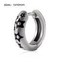 Boucle d'oreille huggie en acier argenté avec motifs d'étoiles noires 1x10mm - Style 12 (Pentagramme noir)