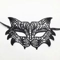 Elegant black lace masquerade fox mask with intricate hollow embroidery and ribbon ties - Tiger Head