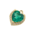 Macro shot of 18K gold-plated heart pendant with green gemstone and clear zircon border - Gold/Green Zirconia