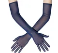Women's long navy blue sheer mesh gloves with full finger design and elastic breathable fabric - 54cm / Navy Blue