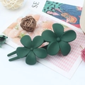 Matte dark green double floral hair clip with vintage u-shape design on aesthetic background - Dark Green